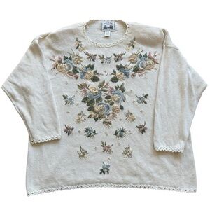 VTG! Jacque & KoKo Women's Floral Embroidered Pullover Sweater Grandmacore 26/28